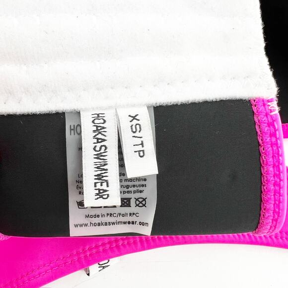 Hoaka Swimwear Neon Pink Strapless Bandeau Bikini 2 Piece Set XS - Picture 5 of 5